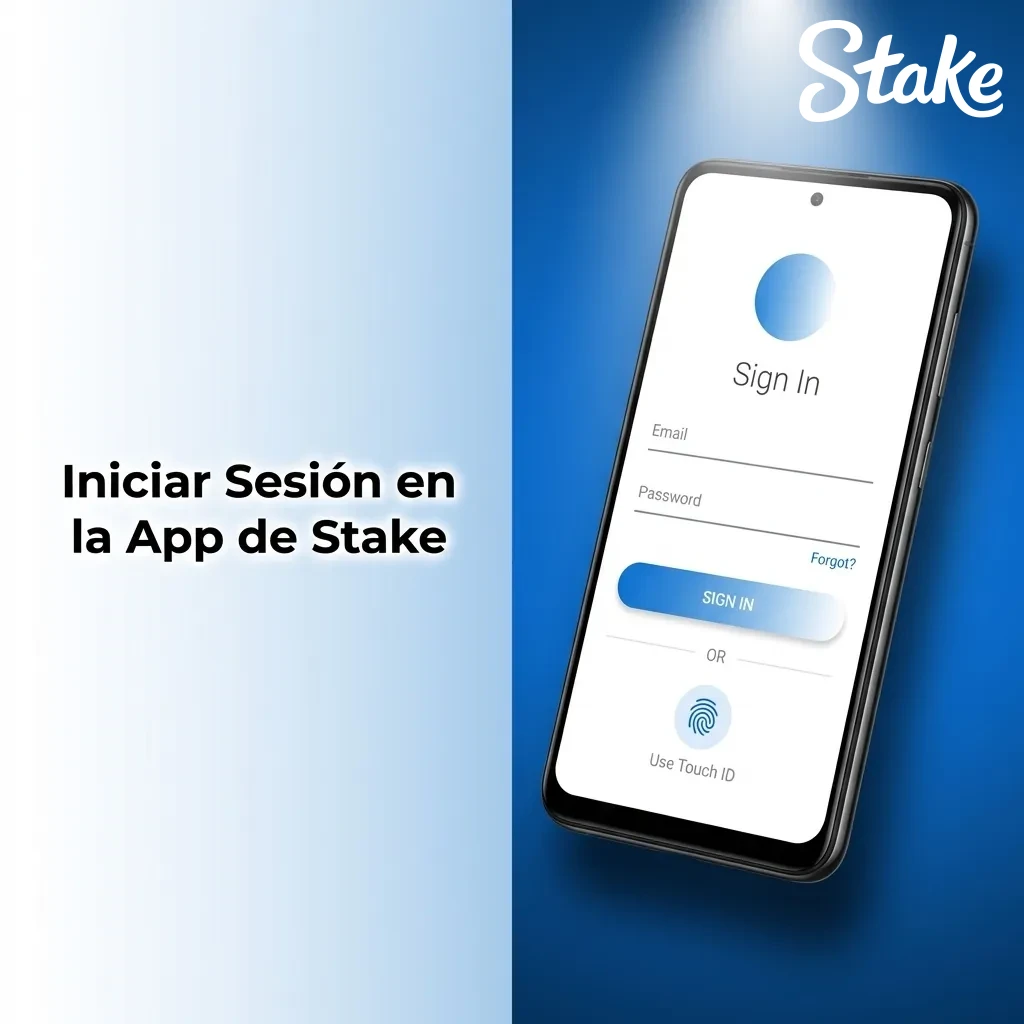 Pantalla de inicio de sesión de la app Stake mostrando campos para usuario, contraseña y autenticación de dos factores